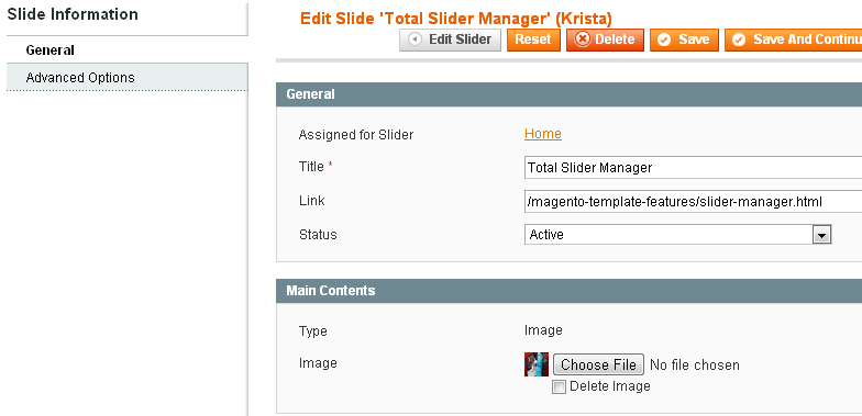 Magento Slider Settings