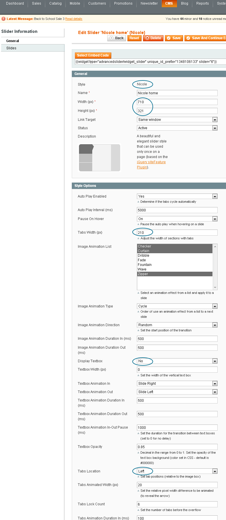 Magento Slider Settings