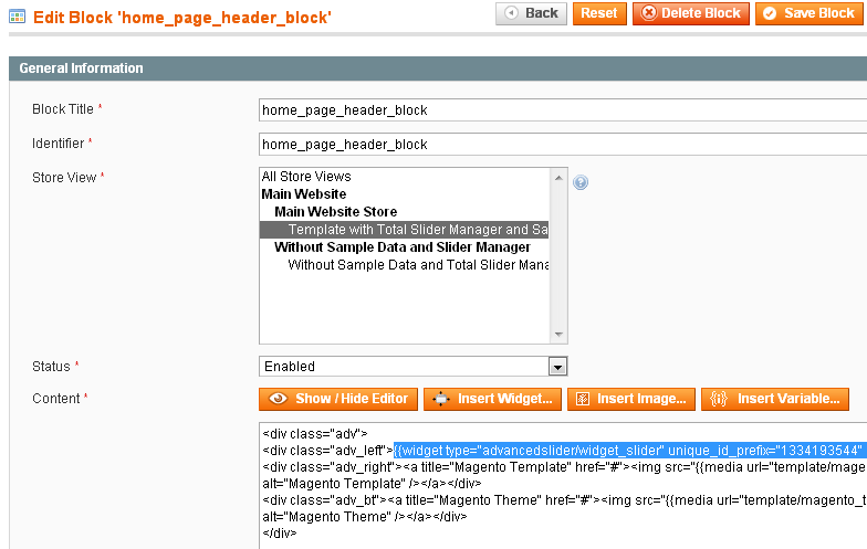 Magento Slider Settings