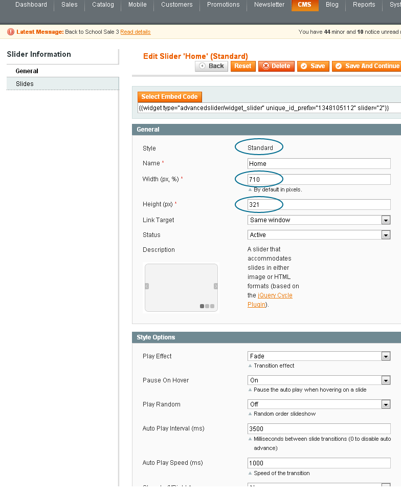 Magento Slider Settings