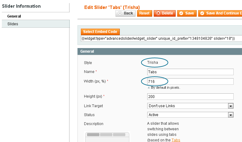 Magento Trisha Slider Settings