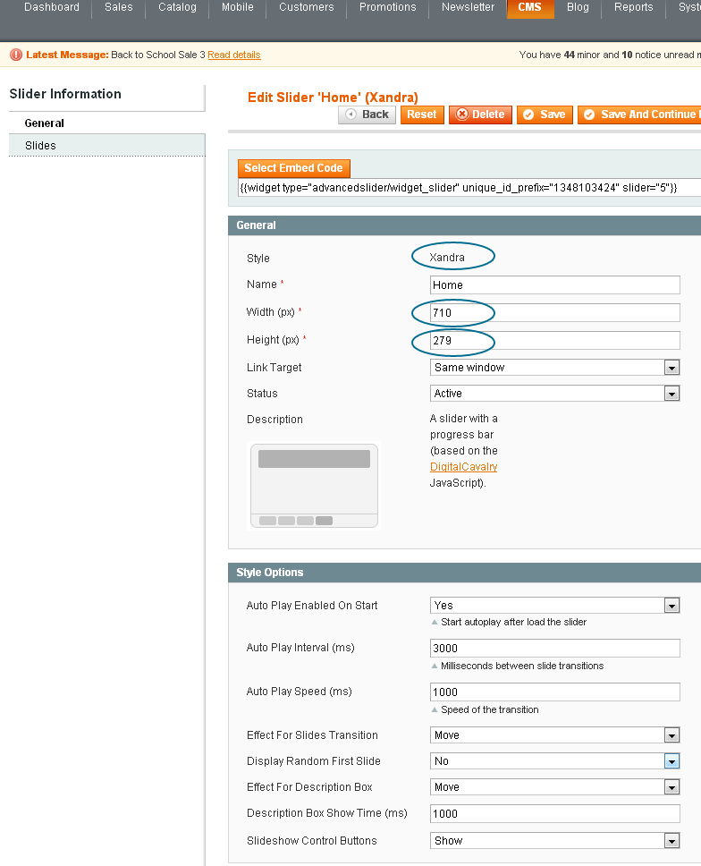 Magento Slider Settings