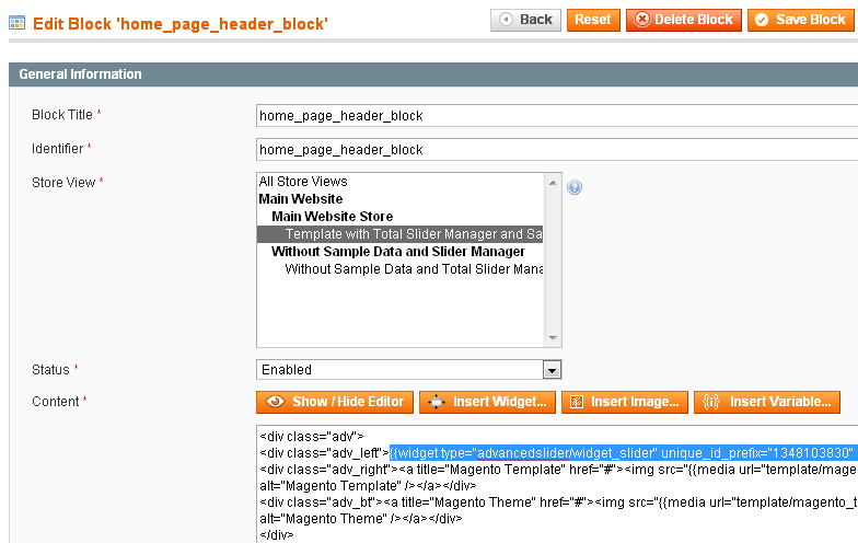 Magento Slider Settings