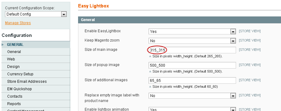 Magento Easy Lightbox Settings