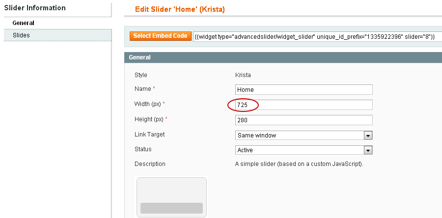 Magento Slider Settings