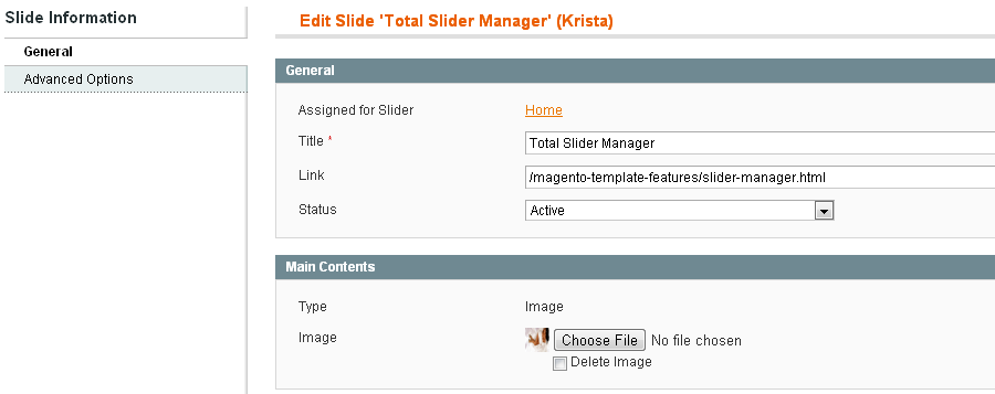 Magento Slider Settings