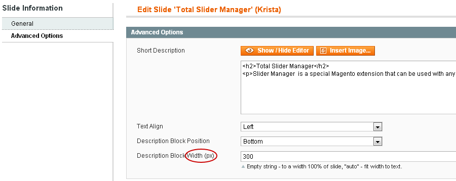 Magento Slider Settings