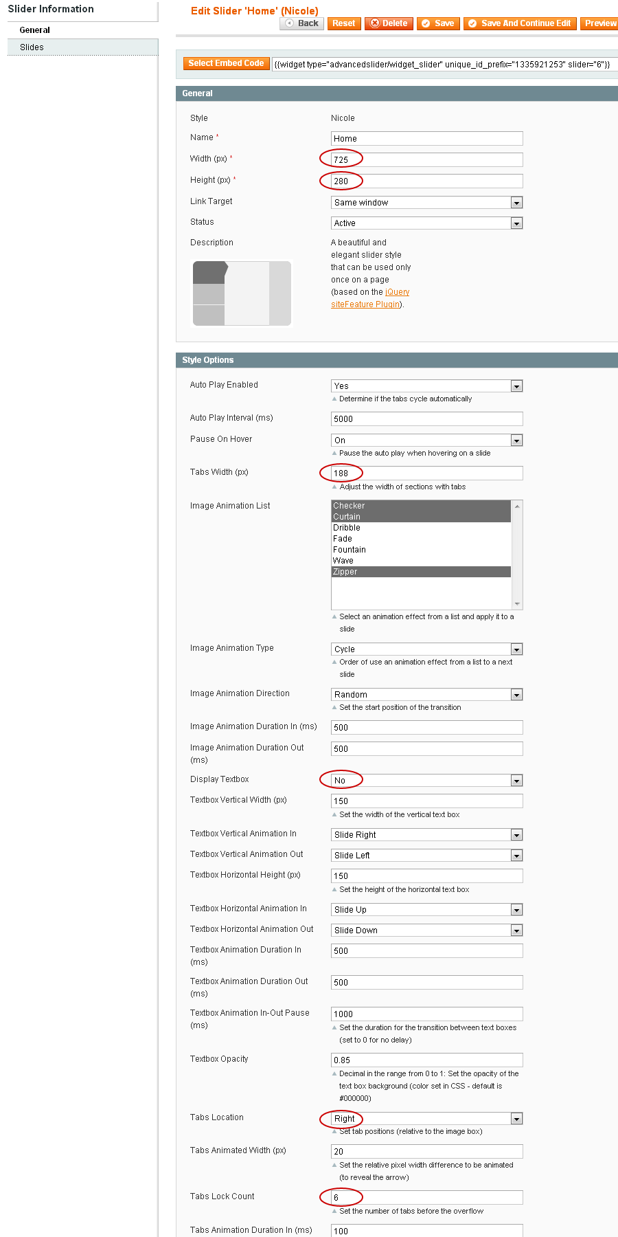 Magento Slider Settings