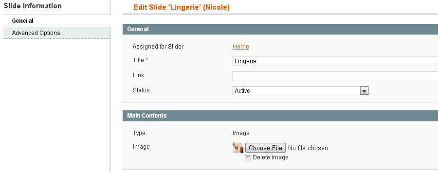 Magento Slider Settings