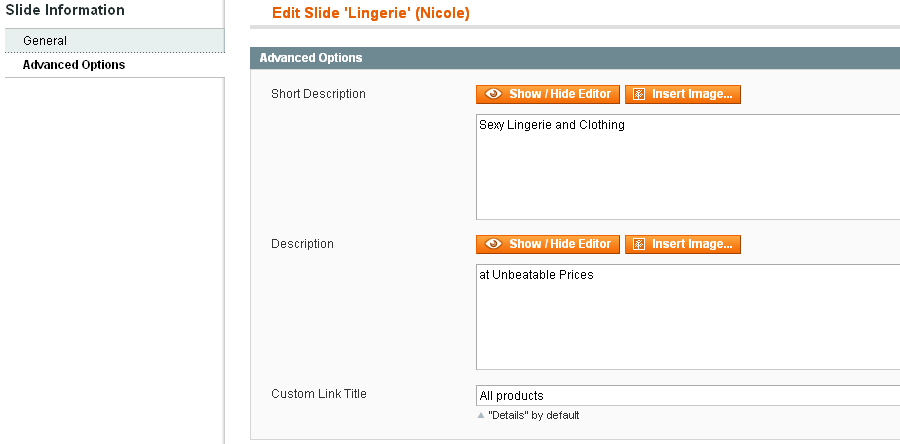 Magento Slider Settings