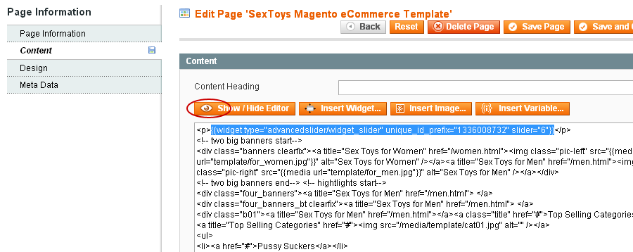 Magento Slider Settings