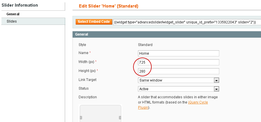 Magento Slider Settings