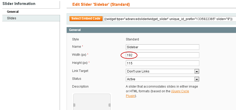 Magento Slider Settings