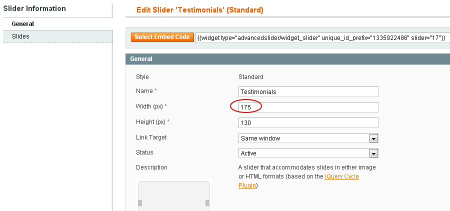 Magento Slider Settings