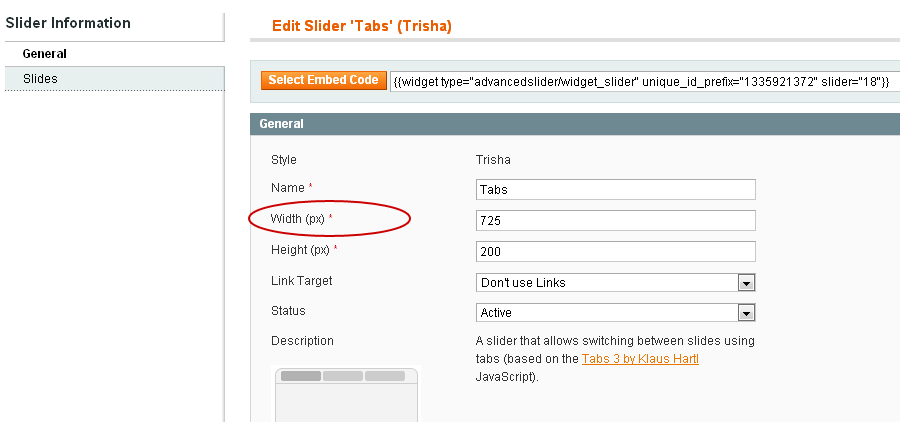 Magento Trisha Slider Settings