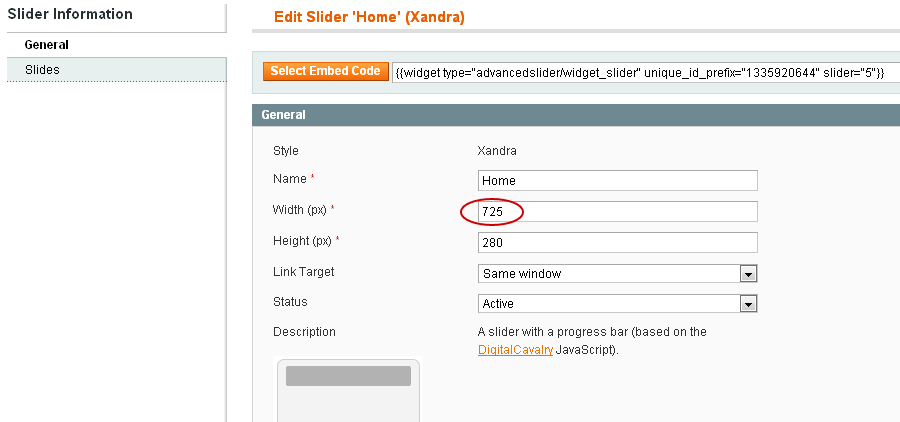 Magento Slider Settings