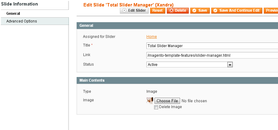 Magento Slider Settings