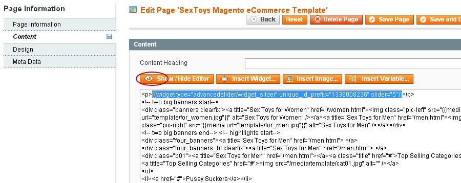 Magento Slider Settings