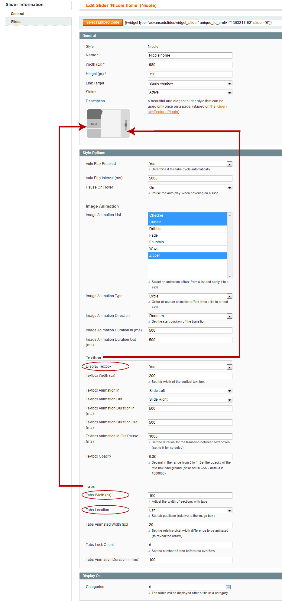 Nicole slider settings example